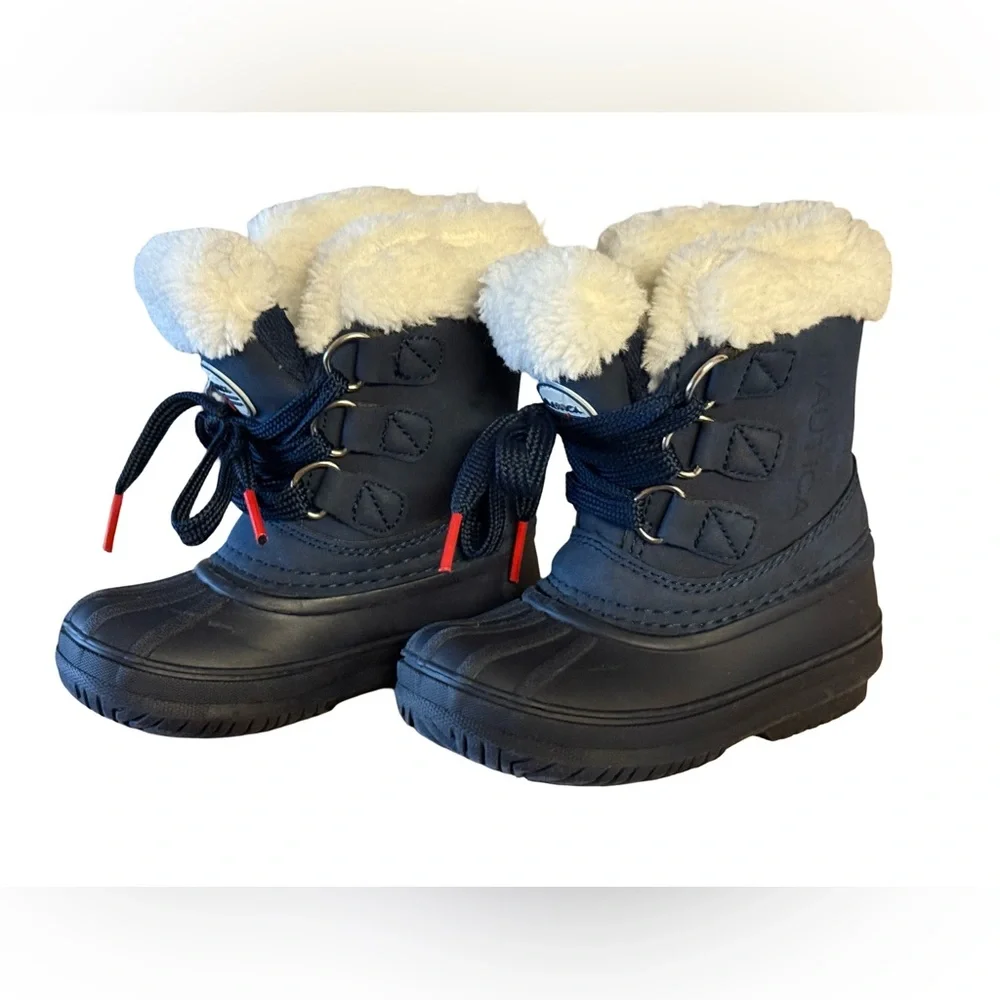 Nautica NWT Sz 6 Toddler Boys Dark Blue Boots Soft White Lining Lace Up (SH026)